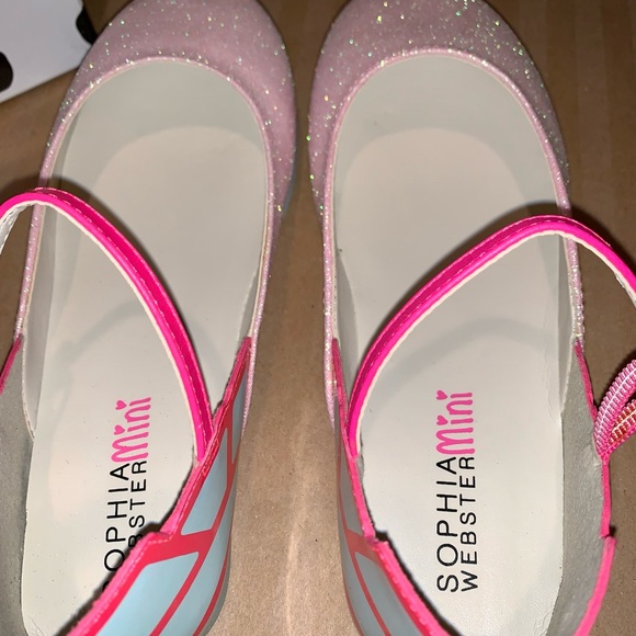 SOLD!! Sophia Webster Girls Mini Chiara Bellet Flats in Pink Glitter Sz 32 - Picture 8 of 11
